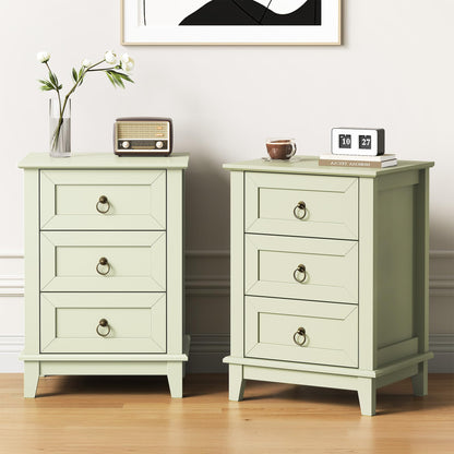 RoyalCraft Farmhouse Tall Nightstand Set of 2, Painted Wooden Bedside End Table with 3 Storage Drawers, Rustic Side Table for Bedroom, Light Green