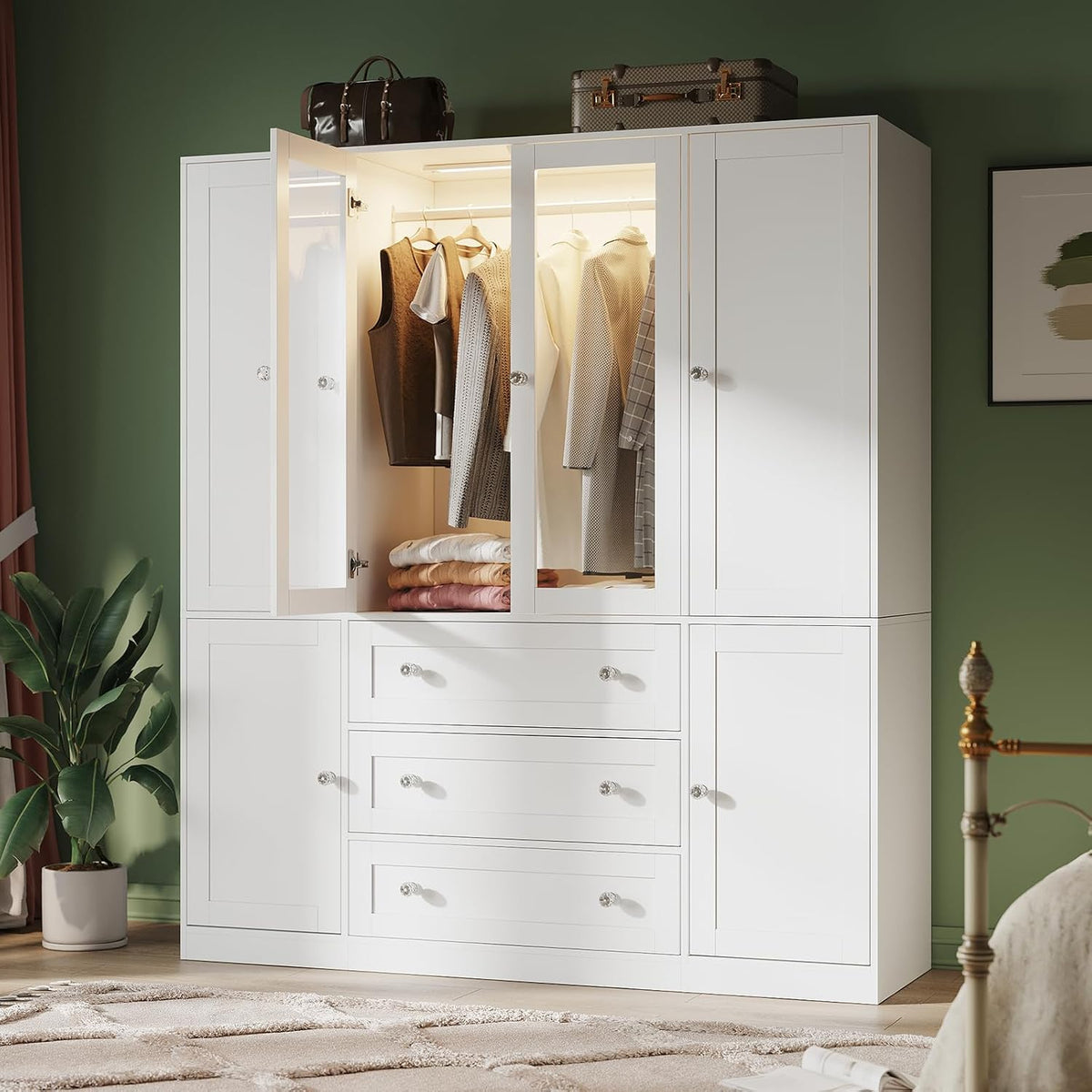VOWNER 71" H Armoire Wardrobe Closet with Motion Sensor LED Light