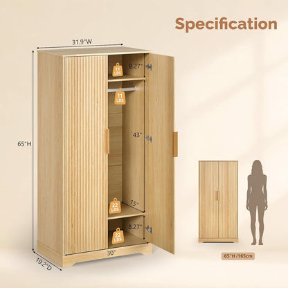 Armoire Wardrobe Closet with Doors, Fluted Wardrobe Armoire,Wooden Closet