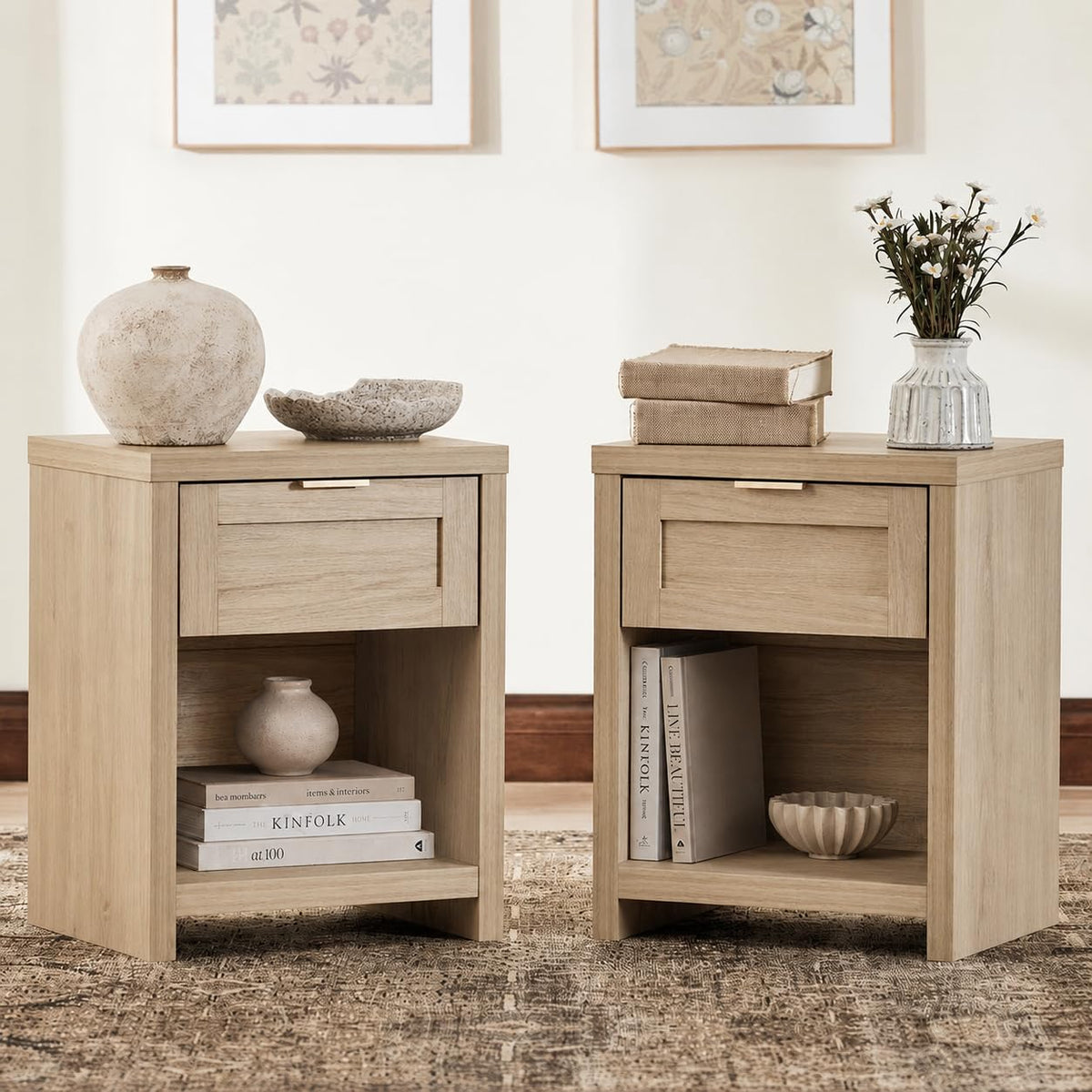 Walsham Nightstands Set of 2, XL Farmhouse Bedside Table, Special Walnut