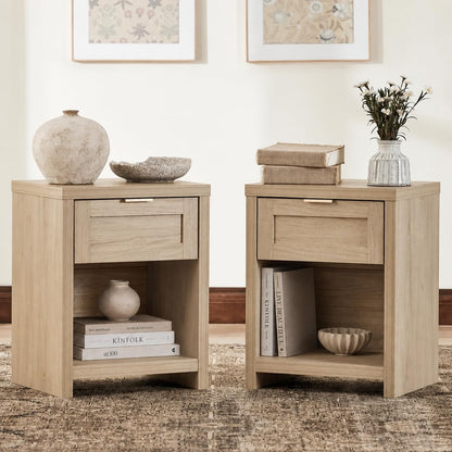 Walsham Nightstands Set of 2, XL Farmhouse Bedside Table, Special Walnut