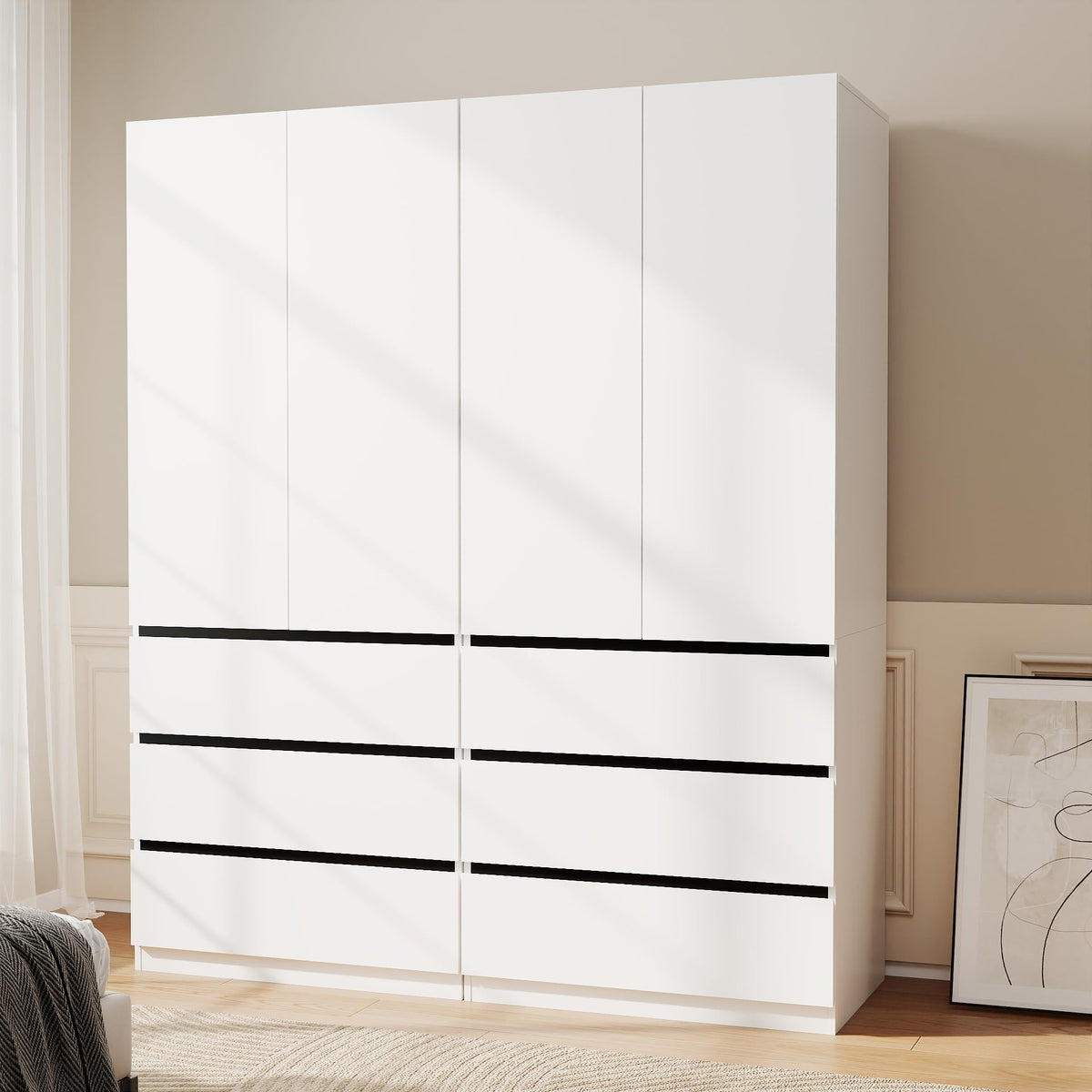 White Armoire Wardrobe Closet with 4 Doors, 75" Tall x 63" Wide