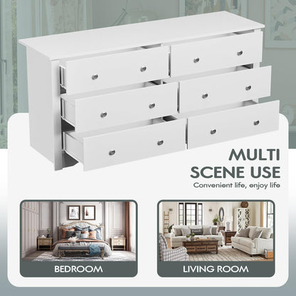 YESHOMY White Wood Dresser with 6 Drawer, 47.2" Chest of Drawers