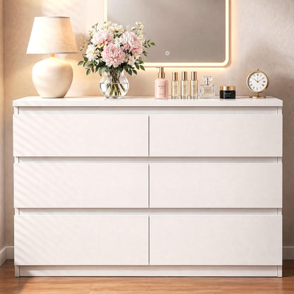 6 Drawer Double Dresser for Bedroom, Modern Simply Chest of Drawers, Wood Storage Dresser with Anti-Tipping for Living Room Hallway Entryway, Nursy Black (15.3" D x 47.2" W x 32.3" H)