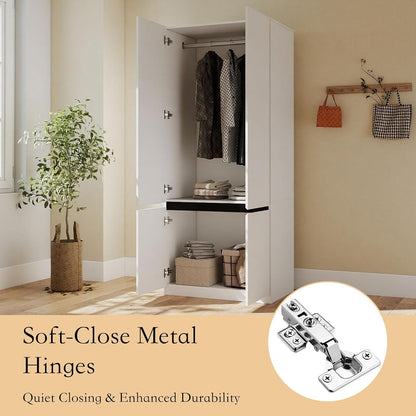 White Armoire Wardrobe Closet with 4 Doors, 75" Tall x 63" Wide