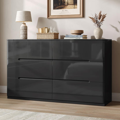 10 Drawer Dresser for Bedroom, 55" Long High Gloss Dresser, White