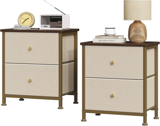 Sweetcrispy Nightstands Set of 2 with 2 Storage Drawer, Small Bedside Table
