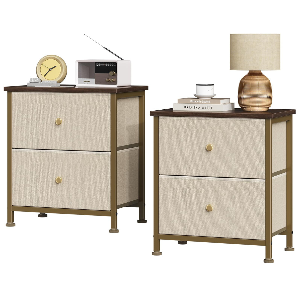 Sweetcrispy Nightstands Set of 2 with 2 Storage Drawer, Small Bedside Table