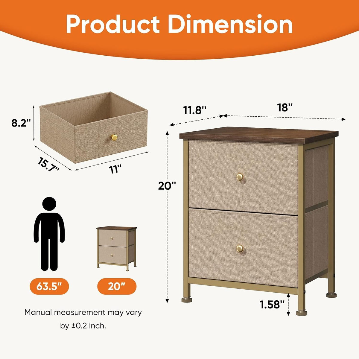 Sweetcrispy Nightstands Set of 2 with 2 Storage Drawer, Small Bedside Table