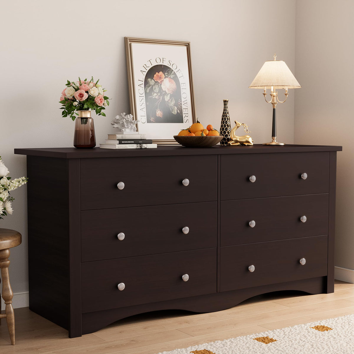 Shahoo Black Dresser for Bedroom with 6 Drawers, 47.2" Wood Dresser