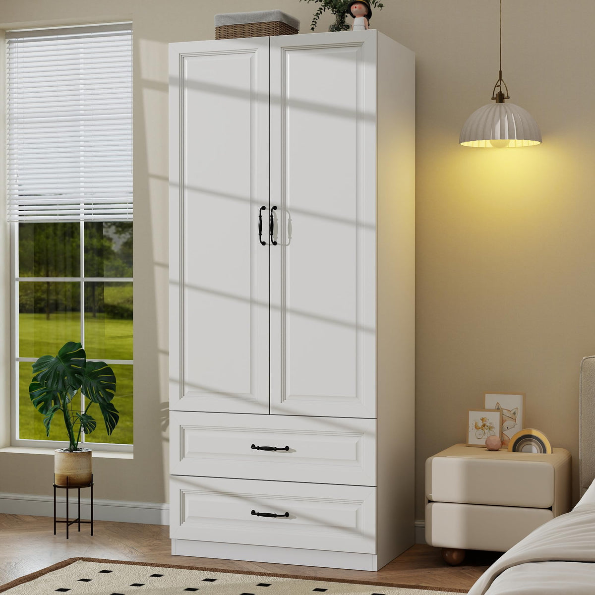 Black Armoire Wardrobe Closet with 3 Drawers, 75" H x 32" W Armoire