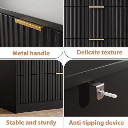 MAISONARIA 55" Wide Fluted 6-Drawer Double Dresser for Bedroom, Black