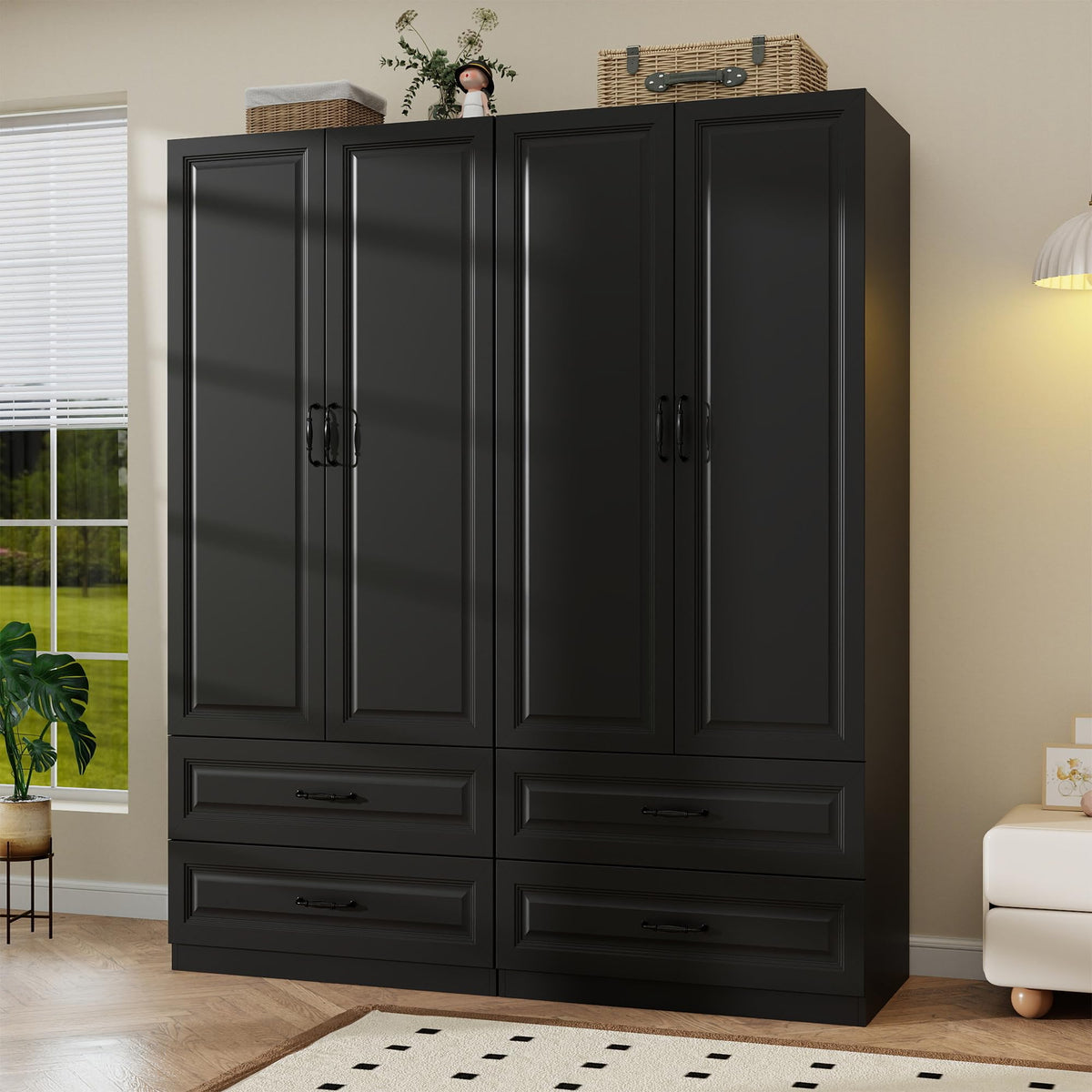 Black Armoire Wardrobe Closet with 3 Drawers, 75" H x 32" W Armoire