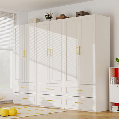 White Wardrobe with 4 Doors and 4 Drawers，75" Tall x 63" Wide