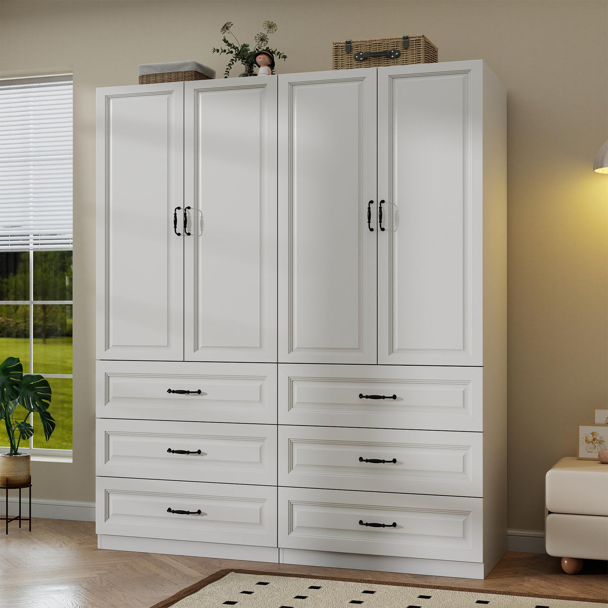 Black Armoire Wardrobe Closet with 3 Drawers, 75" H x 32" W Armoire