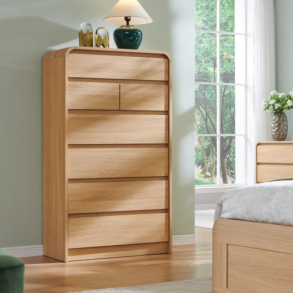 Aitjunz Modern 7 Drawers Dresser for Bedroom, 55" Tall Dresser, Natural Oak