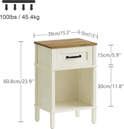White Farmhouse Nightstands, Nightstand with Drawers, Small Bedside Table