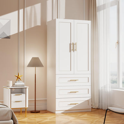 White Wardrobe with 4 Doors and 4 Drawers，75" Tall x 63" Wide