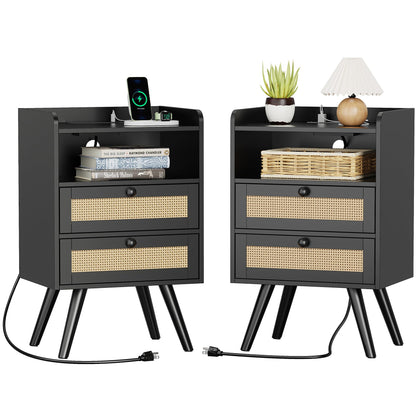 SUPERJARE Nightstands Set of 2, Night Stands with Charging Station
