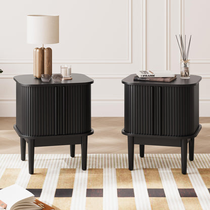 MAISONARIA Walnut Nightstands Set of 2, Mid Century Modern Bedside Table with Hidden Handles and Wood Legs, Wooden End Table with 2 Drawers for Bedroom