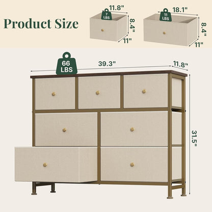 Fabric Dresser for Bedroom with 7 Drawers, Chest of Drawers