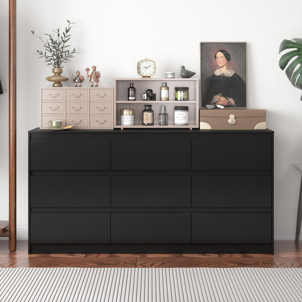 9 Drawer Dresser for Bedroom with Deep Drawers, Large Floor Wood Dressers & Chest of Drawers Handle Free, Modern White Long Dressers for Closet Living Room, Euro Slide (63"W x 15.7"D x 31.5"H)