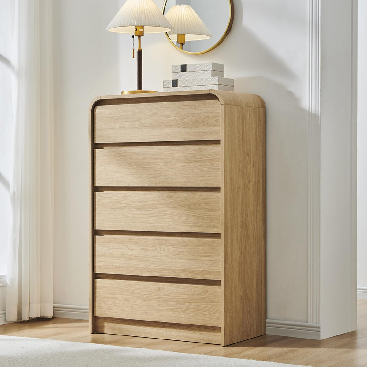 Aitjunz Modern 7 Drawers Dresser for Bedroom, 55" Tall Dresser, Natural Oak