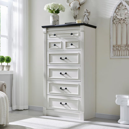 Aitjunz Farmhouse 46" Tall 5 Drawers Dresser for Bedroom, Antique White