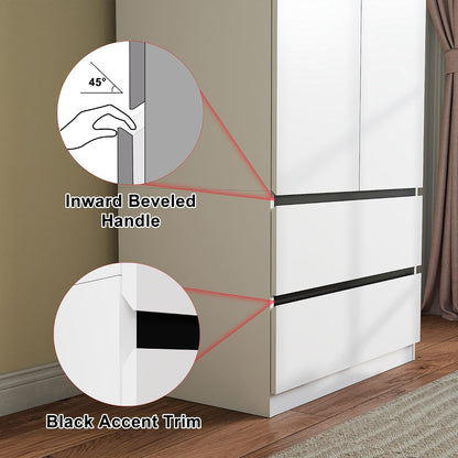 White Armoire Wardrobe Closet with 4 Doors, 75" Tall x 63" Wide