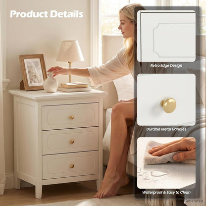 3 Drawer Nightstand, Modern Bedroom Storage Night Stand