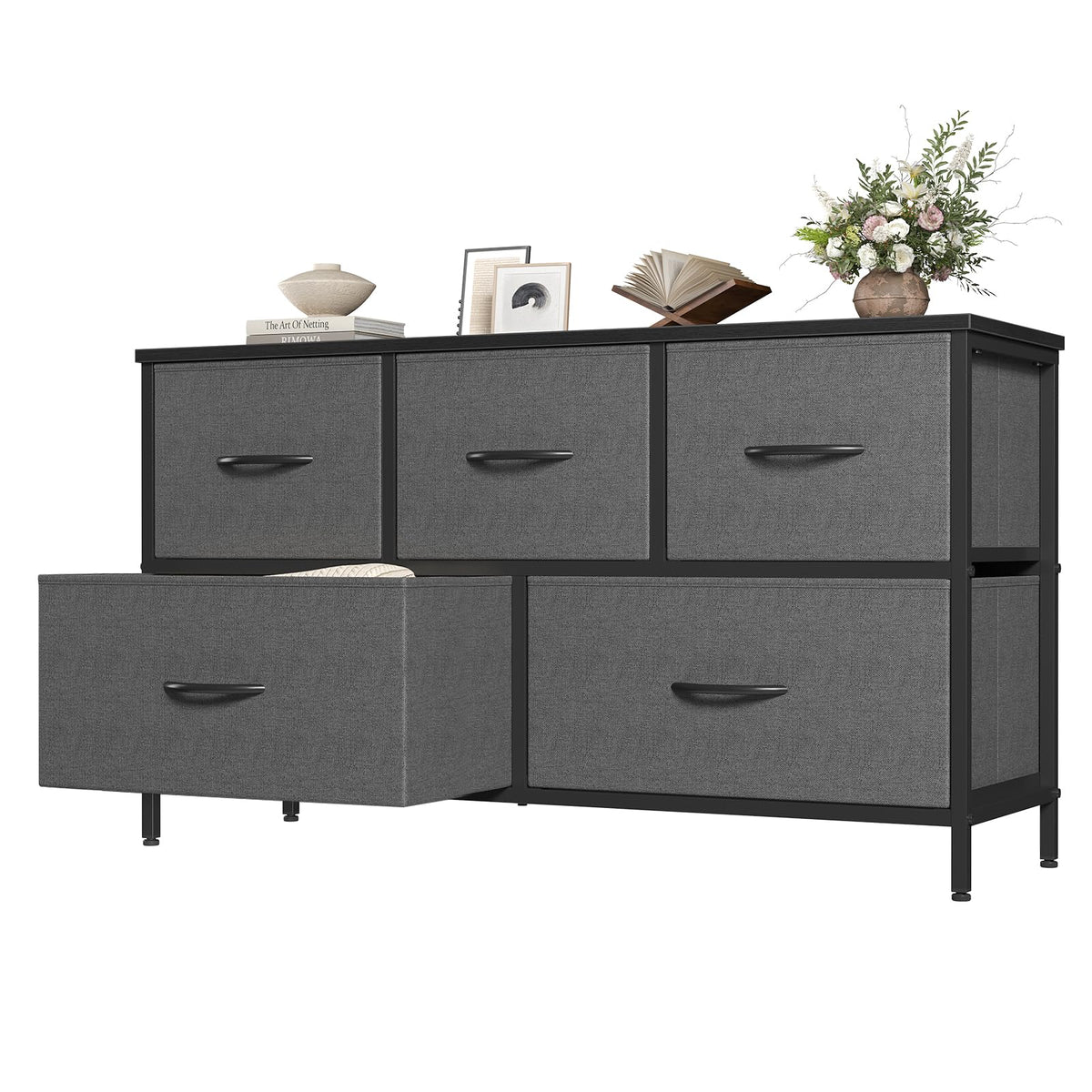 OLIXIS 5 Drawer Black Dresser for Bedroom, Closet Chest Organizer Furniture