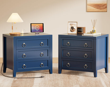 Huuger Paint Night Stand with Charger Station, 3 Drawer Nightstand Set of 2