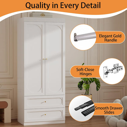 White Wooden Wardrobe Closet with 2 Doors, 75" Tall x 32" Wide