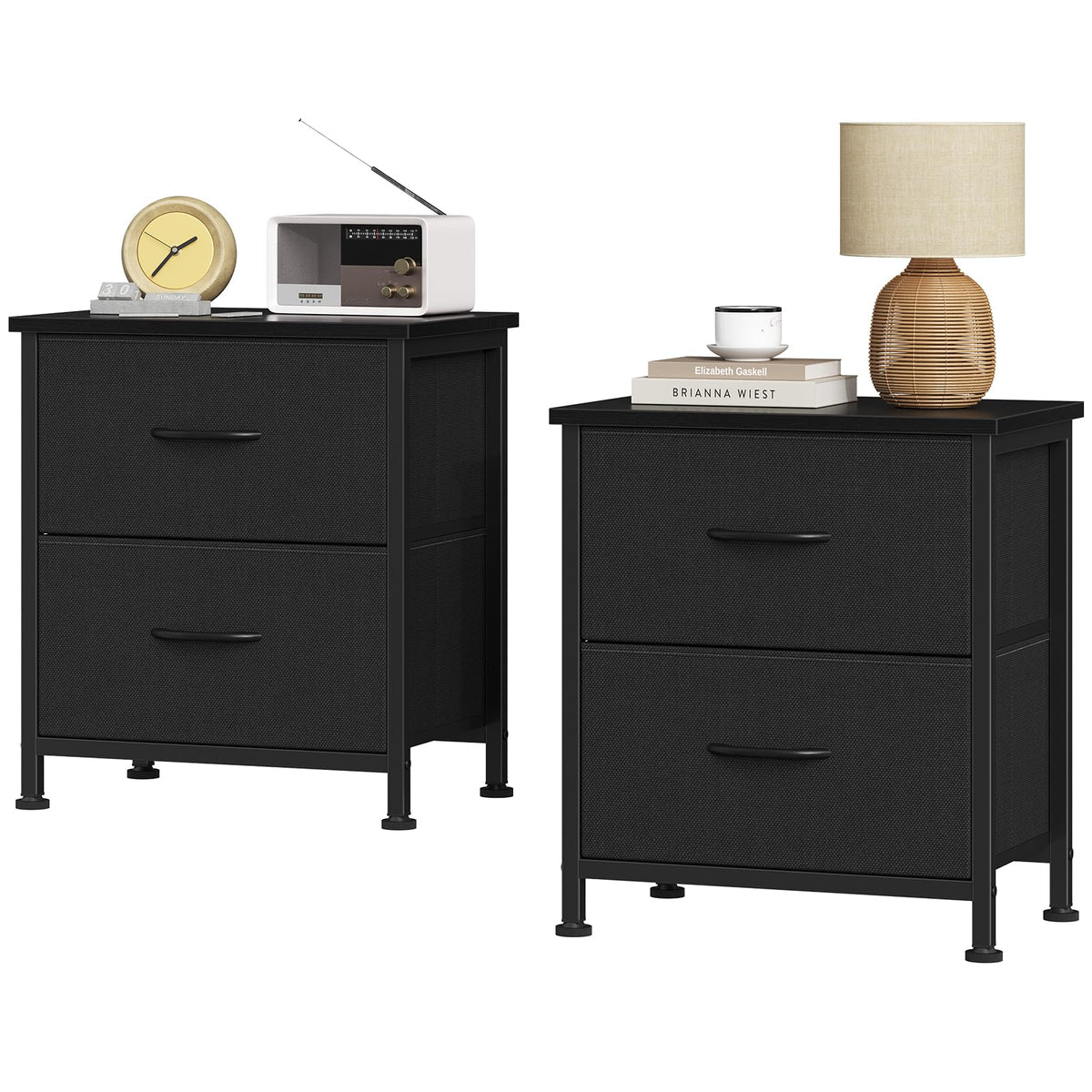 Sweetcrispy Nightstands Set of 2 with 2 Storage Drawer, Small Bedside Table