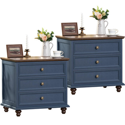 Joaxswe 24" Wide Farmhouse Night Stand Set of 2,Large End Table with 3 Drawers & Metal Handle,Wood Dresser for Bedroom,Bed Side Table Chest of Drawers Cabinet,Natural Nightstand for Living Room,Closet