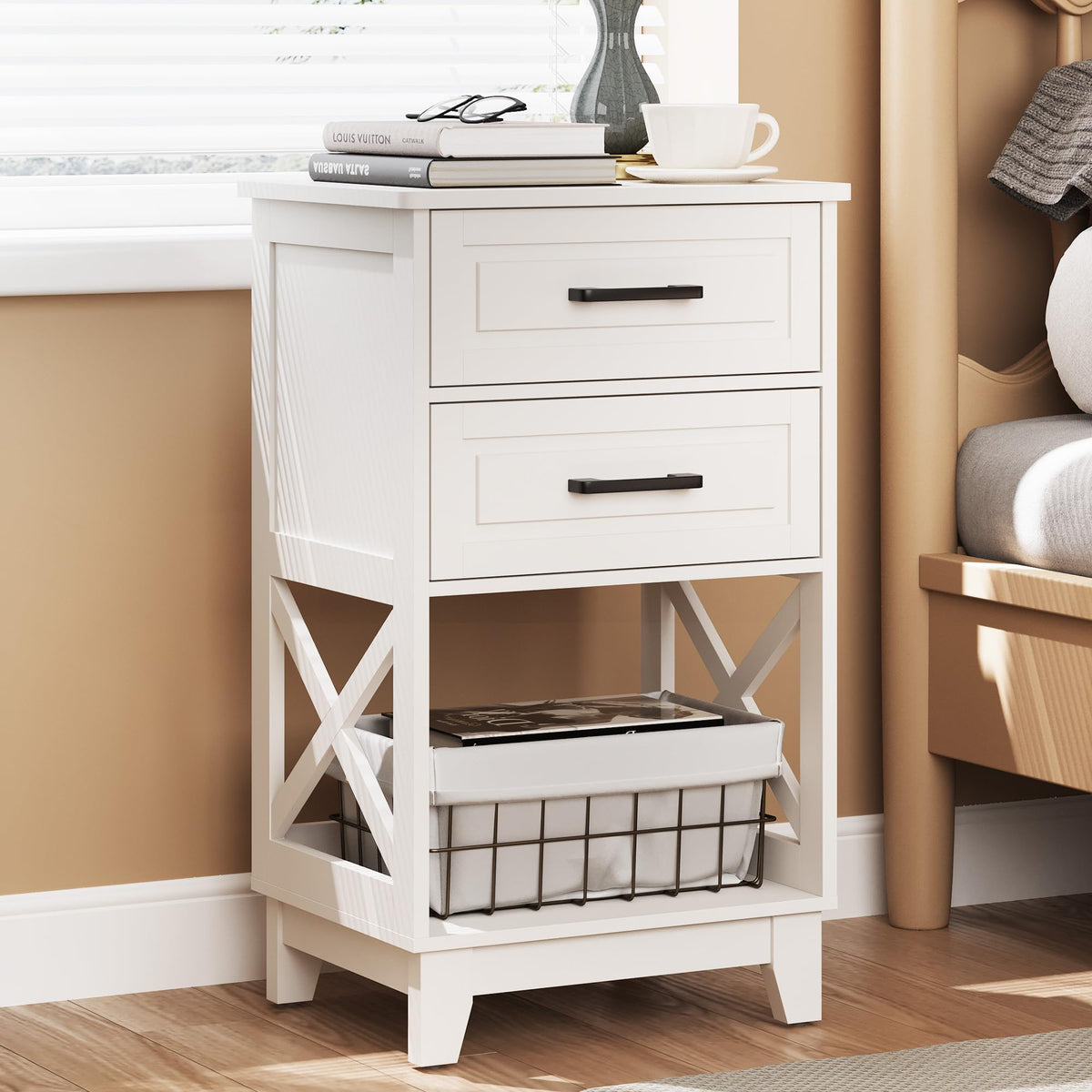 RoyalCraft 30" Tall Nightstand, Modern Painted Bedside Table with 2 Drawers and Open Shelf, Wood Side Table for Bedroom, Home Office, Black-Open Shelf Below, Set of 2