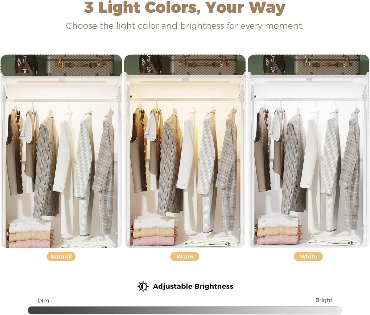 VOWNER 71" H Armoire Wardrobe Closet with Motion Sensor LED Light