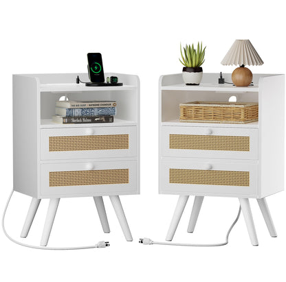 SUPERJARE Nightstands Set of 2, Night Stands with Charging Station