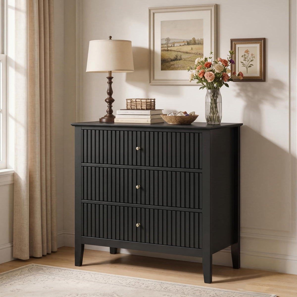 RoyalCraft 6 Drawer Dresser, Fluted Modern Wood Chest of Drawers, Long Dresser for Bedroom TV Stand Storage Cabinet for Living Room, Blue