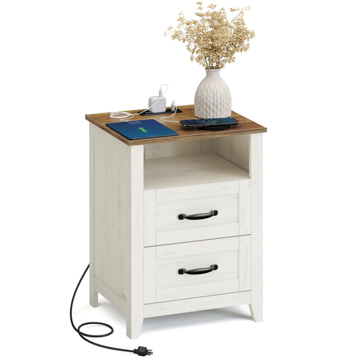 VASAGLE Set of 2 Nightstands with 2 Drawers and Charging Station