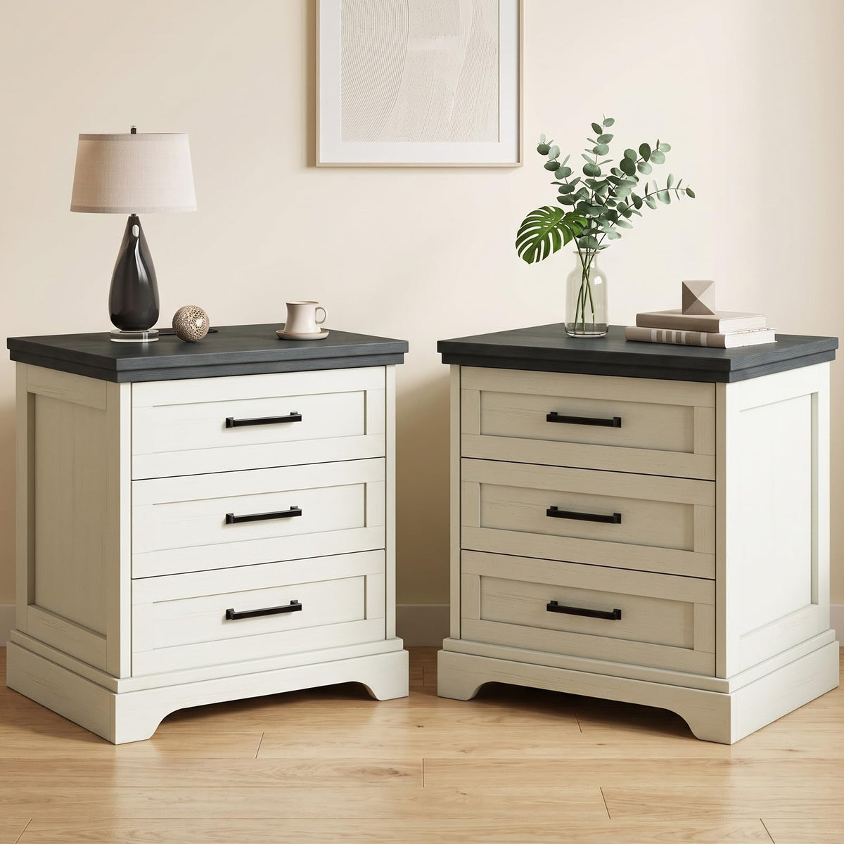 DUMOS Farmhouse Nightstand with Charging Station & USB Ports