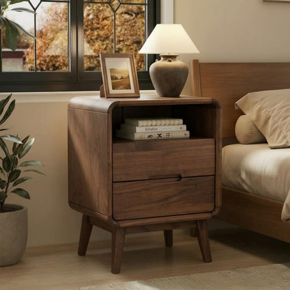 Solid Wood Nightstand Set of 2, Mid Century Modern Nightstand with Drawers, Natural Wood Nightstand with Storage, Wooden Night Stand, Small Nightstands, Bedside Table for Bedroom(23.23" H)