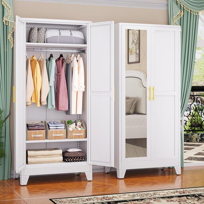 GAIOUS 71" Metal Wardrobe Cabinet with 2 Drawers and Hanging Rod Black