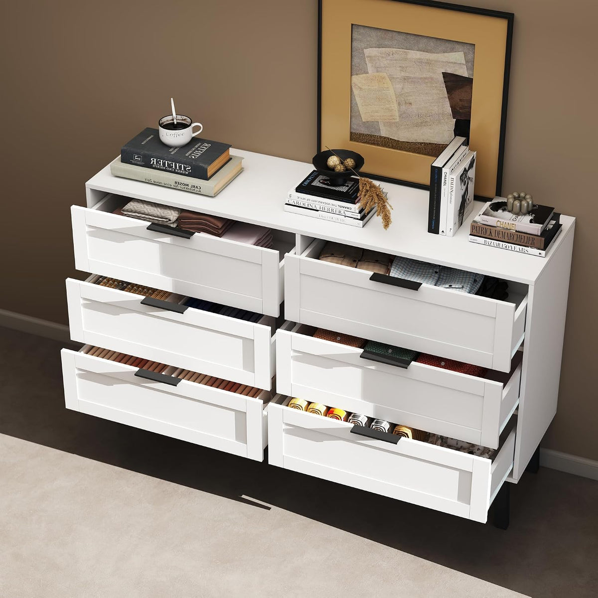 TaoHFE 6 Drawer Dresser for Bedroom Modern White Chest of Drawers