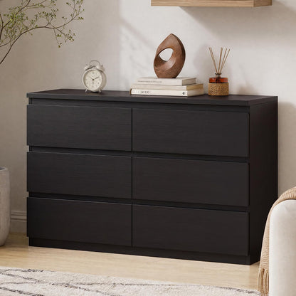 6 Drawer Double Dresser for Bedroom, Modern Simply Chest of Drawers, Wood Storage Dresser with Anti-Tipping for Living Room Hallway Entryway, Nursy Black (15.3" D x 47.2" W x 32.3" H)