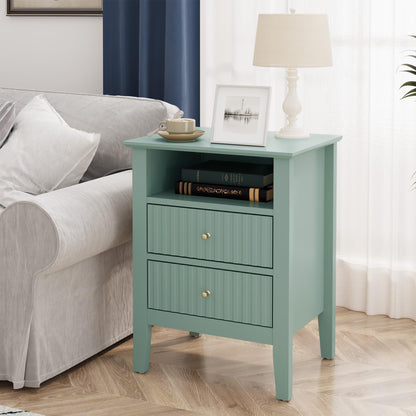 RoyalCraft 32" Large Nightstand Set of 2, Fluted Painted Bedside Table with 3 Spacious Drawers, Modern Tall End Table for Bedroom, Beige