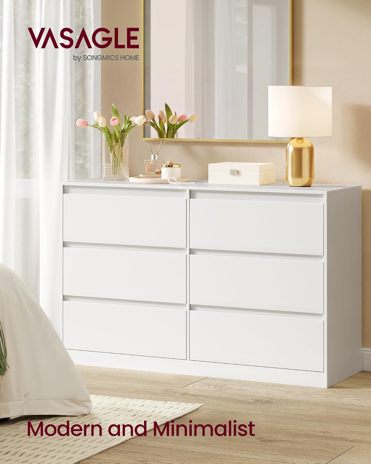 VASAGLE Modern 6-Drawer Dresser, Clothes Storage Cabinet