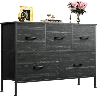 WLIVE Wide Dresser for Bedroom, 5 Drawer Chest of Drawers, Dark Grey