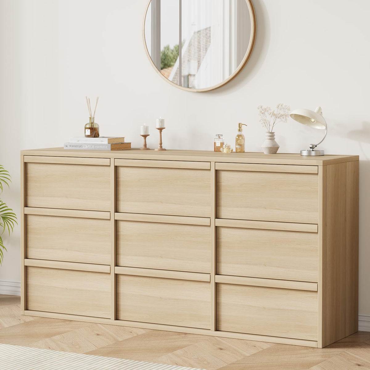 Garvee 9 Drawer Dresser for Bedroom, 59" Wide Modern Dressers & Chest of Drawers with Large Storage, Wooden Dresser Organizer Closet for Living Room, Entryway, Nursery, Walnut