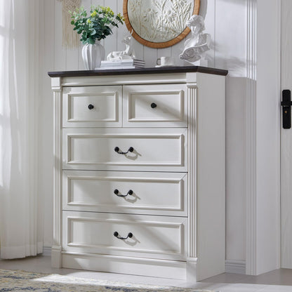 Aitjunz Farmhouse 46" Tall 5 Drawers Dresser for Bedroom, Antique White